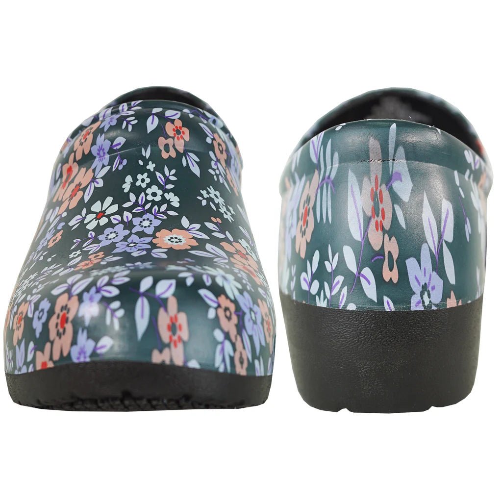 VANGELO women’s slip-resistant clogs with a floral design, model NIKO Flower-2, featuring comfortable, durable footwear from DC-Tux-USA