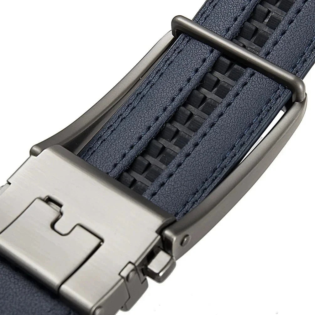 Men's genuine leather belt with luxury automatic buckle in brown and black, adjustable 105–170cm, by TrendLux Wear.