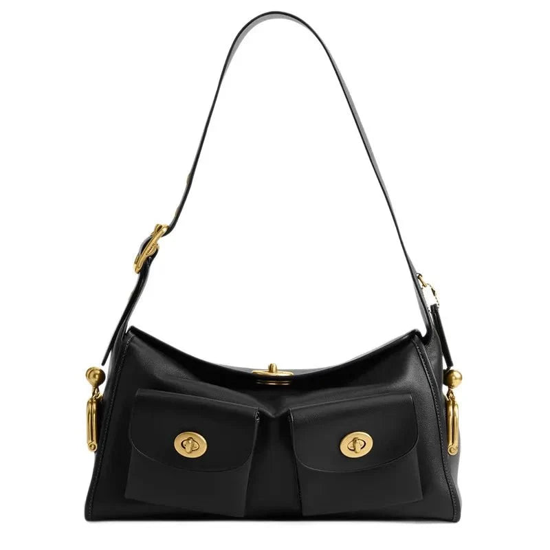 Women's vintage pure leather handbag with large capacity, TrendLux Wear hand-held bag featuring classic style and spacious interior.