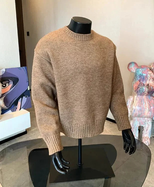 Men's cashmere-blend round neck pullover sweater by TrendLux Wear in one of five autumn winter colors, featuring a cozy knit design.