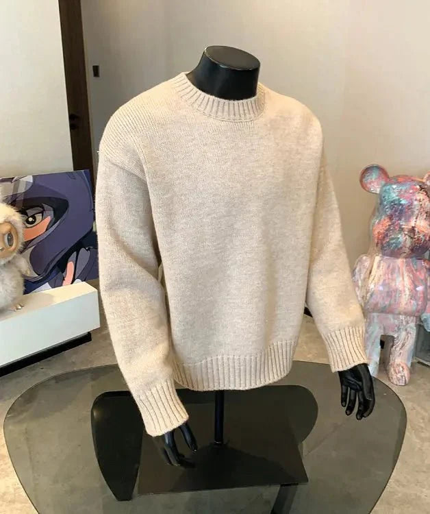 Men's cashmere-blend round neck pullover sweater by TrendLux Wear in five colors, featuring a cozy autumn-winter knit design.