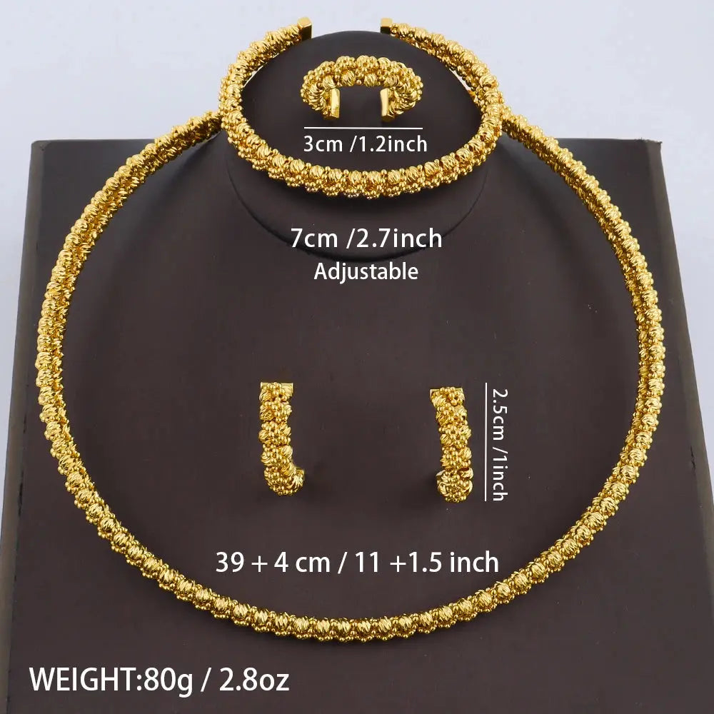 Women's Gold Plated Charm Jewellery Set — Necklace, Bracelet, Ring & Earrings for Party & Wedding TrenLux Wear
