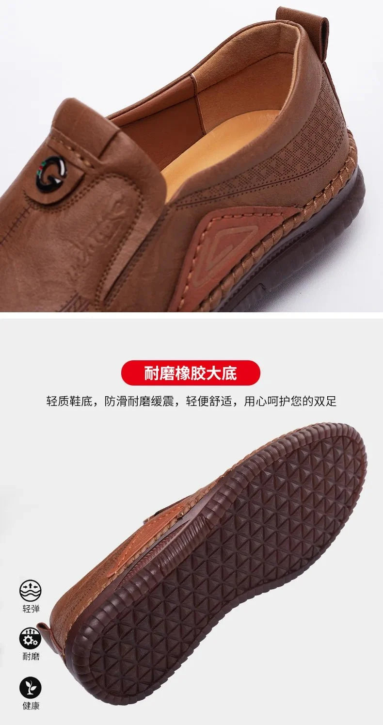 Men's genuine leather slip-on loafer sneakers with breathable soft sole and moccasin design from TrendLux Wear.