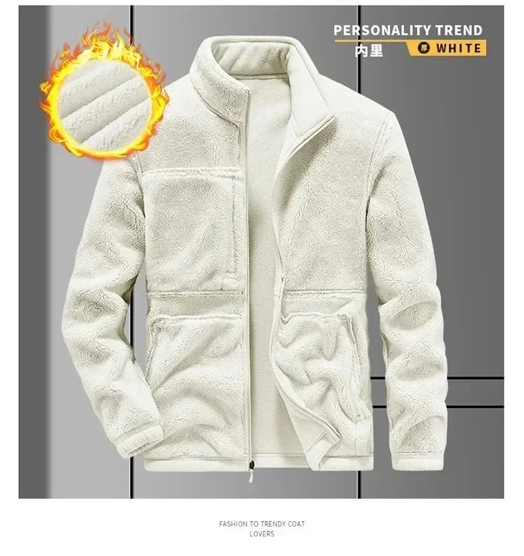 Men's fleece-lined winter jacket by TrendLux Wear, zip-up hooded casual coat in plus sizes S-6XL, shown in dark navy.