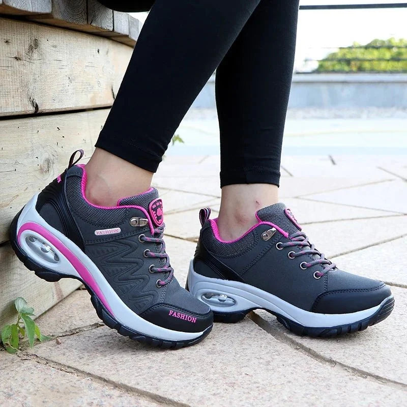 Women's breathable PU-EVA platform lace-up sneakers by TrendLux Wear, showcasing stylish design and comfortable walking shoes