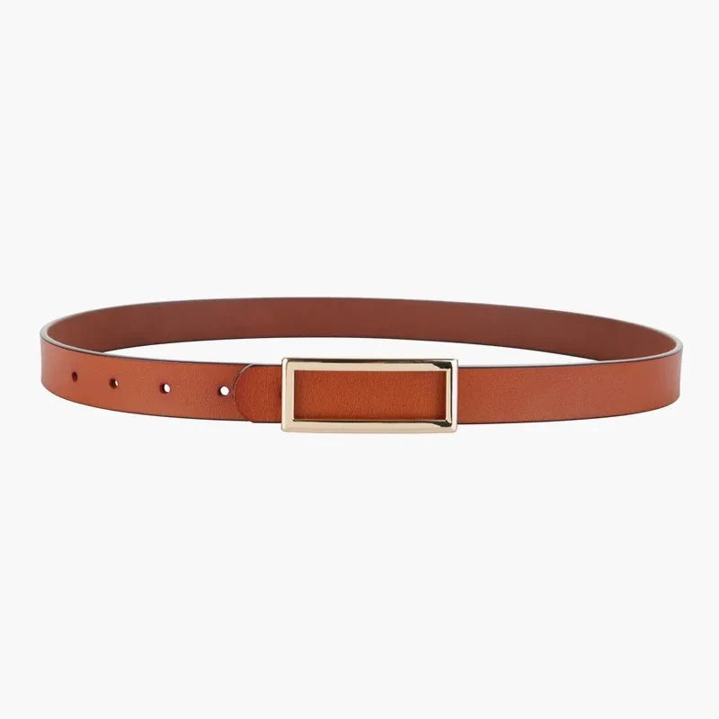 Women's genuine leather belt with metal buckle from TrendLux Wear, featuring a strap suitable for jeans and dresses.