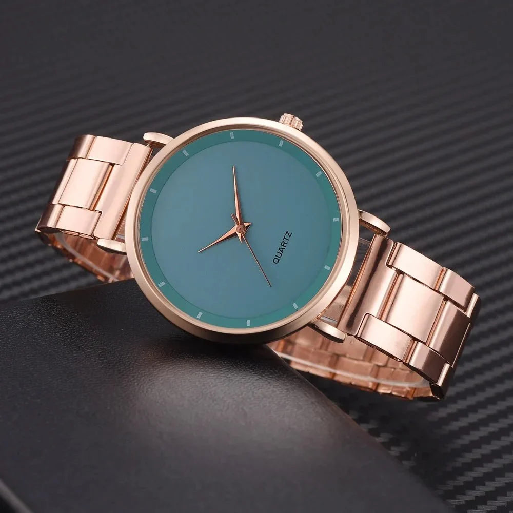 Women’s rose gold stainless steel watch by TrendLux Wear with a sleek round face and elegant design.