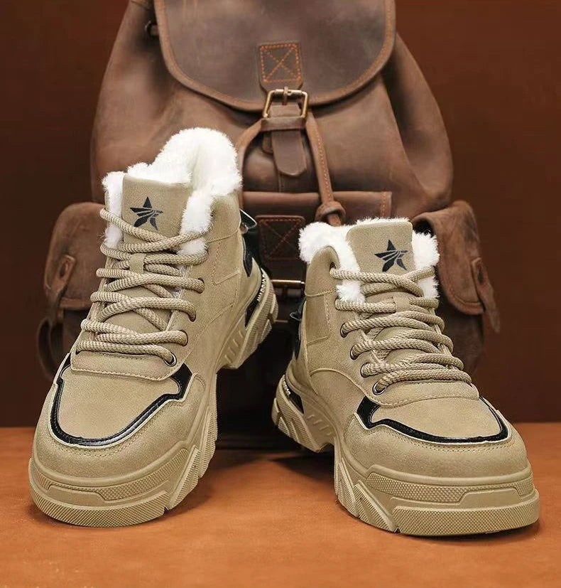 Men's Classic Retro Winter Snow Boots – Warm Plush Lace-Up Outdoor Shoes
