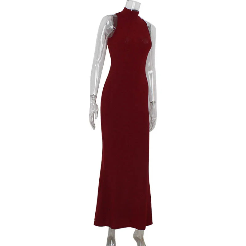 Red Sequin High-Neck Bodycon Maxi Dress