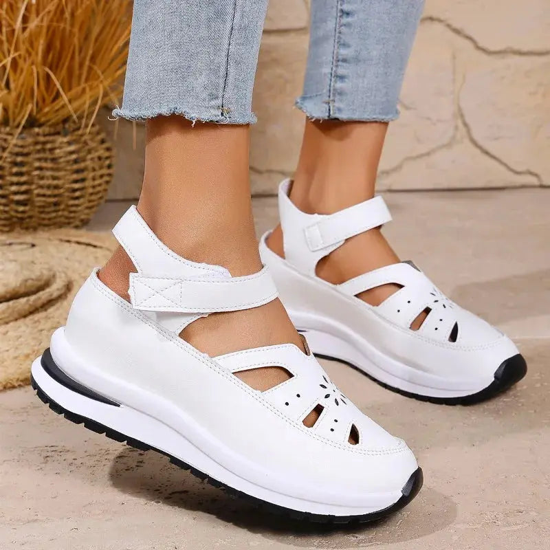 TrenLux Wear Women's PU Buckle Strap Closed Toe Wedge Office & Career Sandals TrenLux Wear