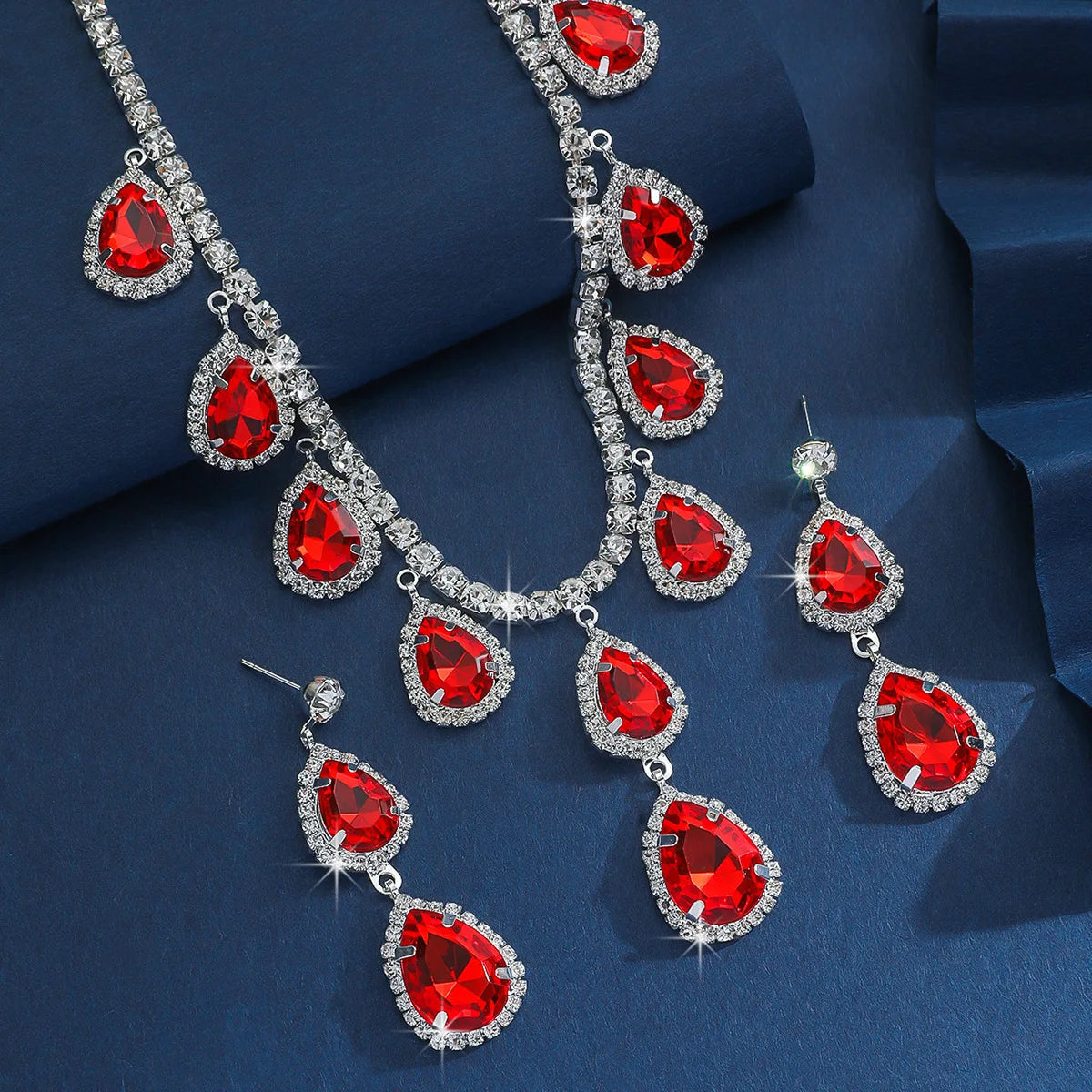 Women's Crystal Pendant Necklace & Dangle Earrings Set. TrenLux Wear