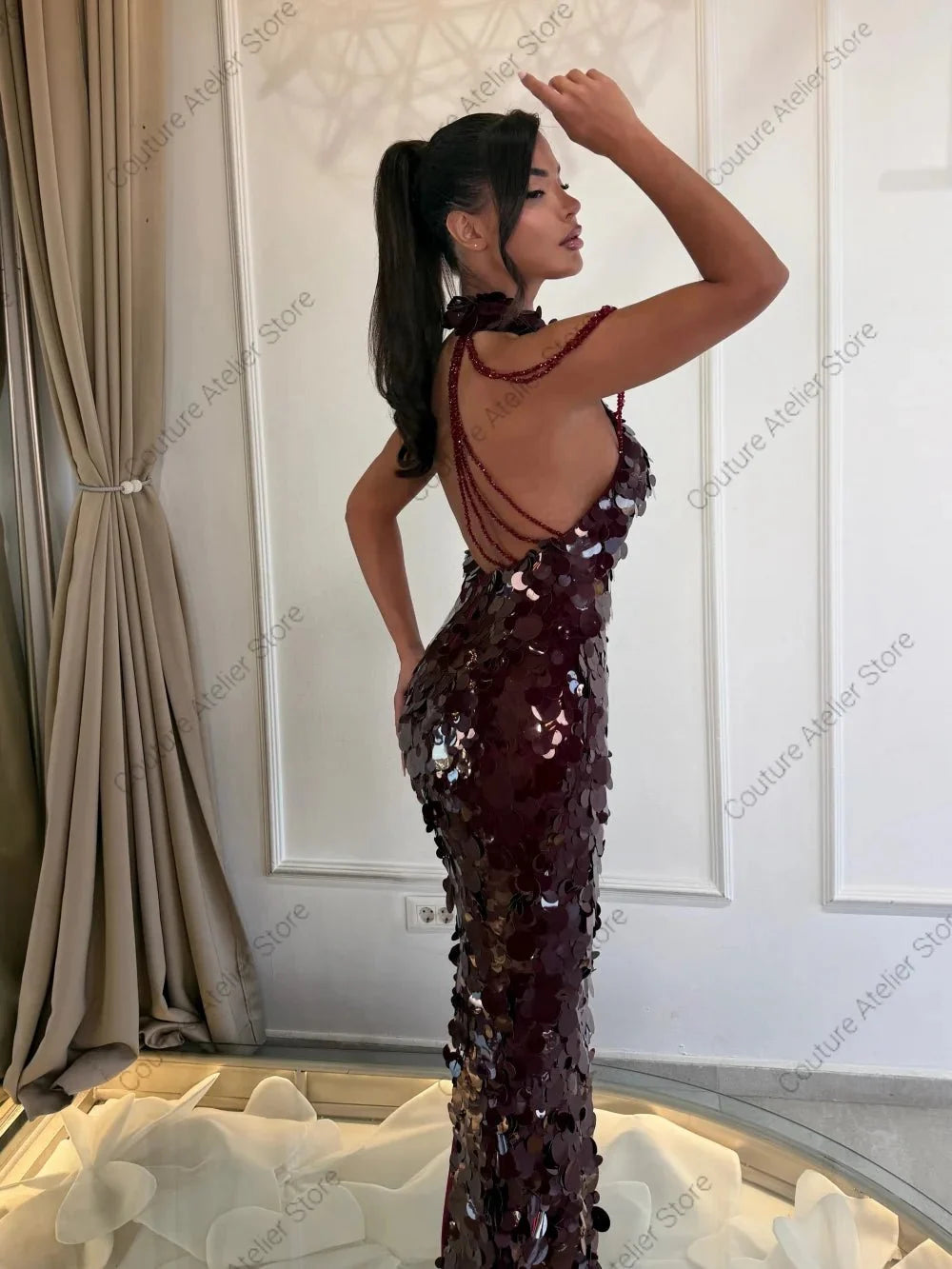 Custom Sequin Halter Mermaid Evening Dress - TrendLux Wear