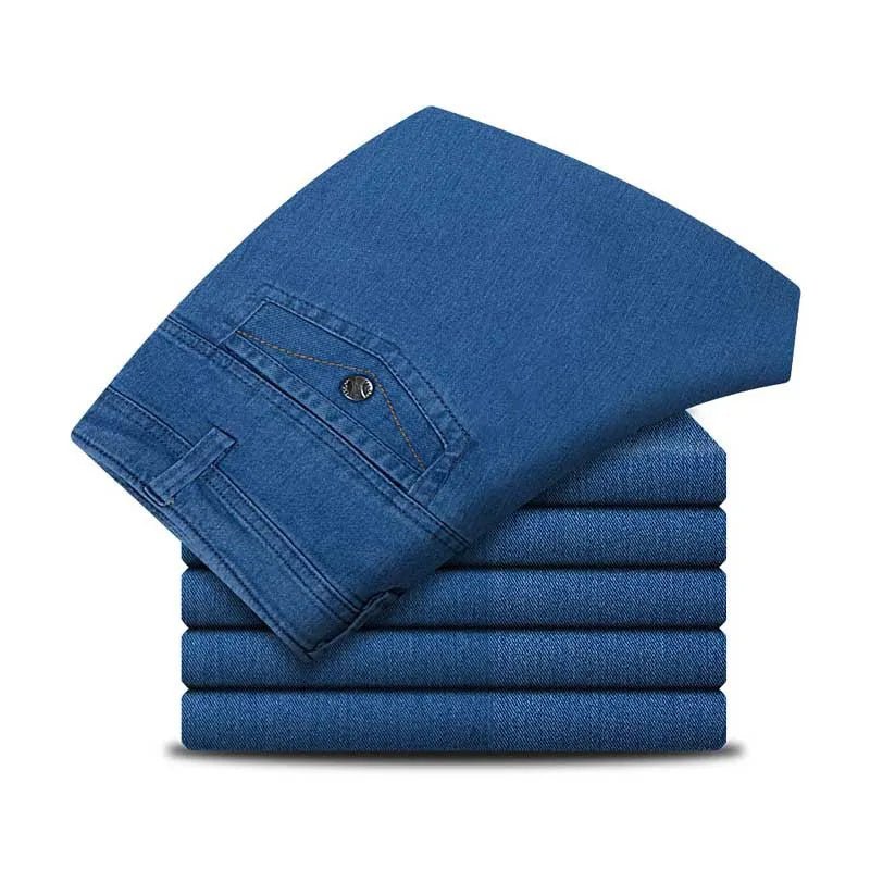 Men's high-waist straight-leg cargo jeans by TrendLux Wear with elastic waistband, perfect for spring and summer wear.