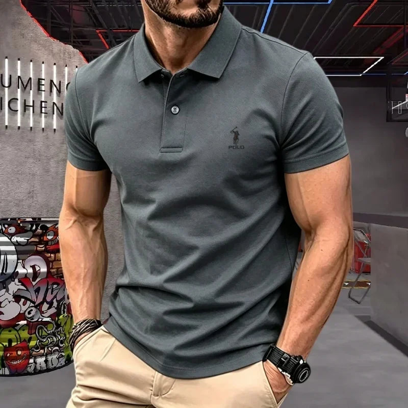 Men's Embroidered Cotton Short-Sleeve Polo