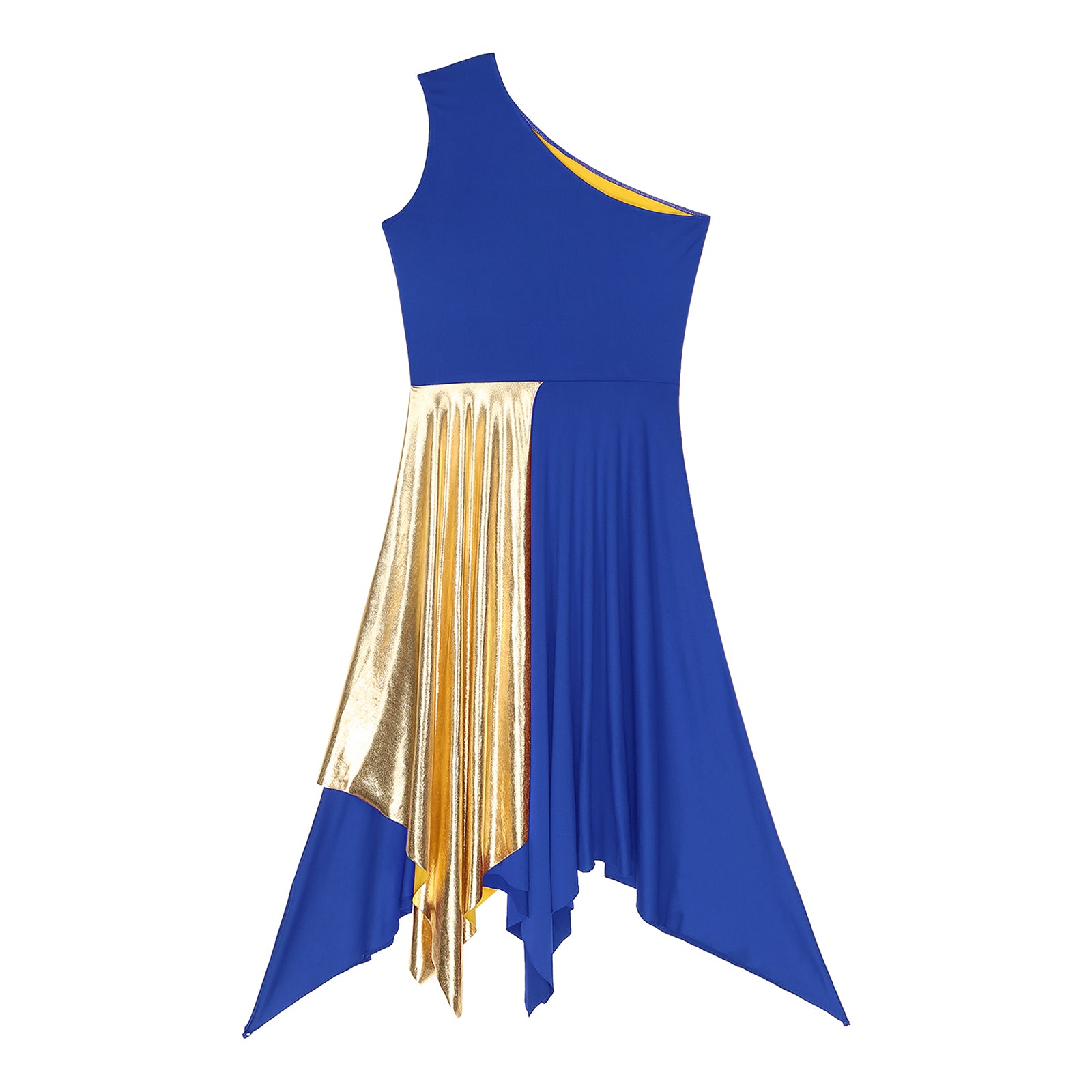 TrendLux Women's Polyester-Spandex One-Shoulder Metallic Lyrical Dance Worship Dress