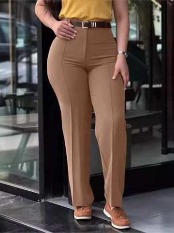 TrendLux Women's High Waist Straight Leg Work Pants – Slim Fit Elegant Trousers