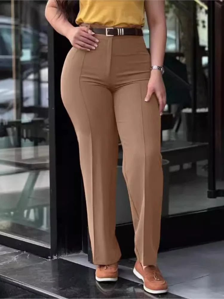 TrendLux Women's High Waist Straight Leg Work Pants – Slim Fit Elegant Trousers