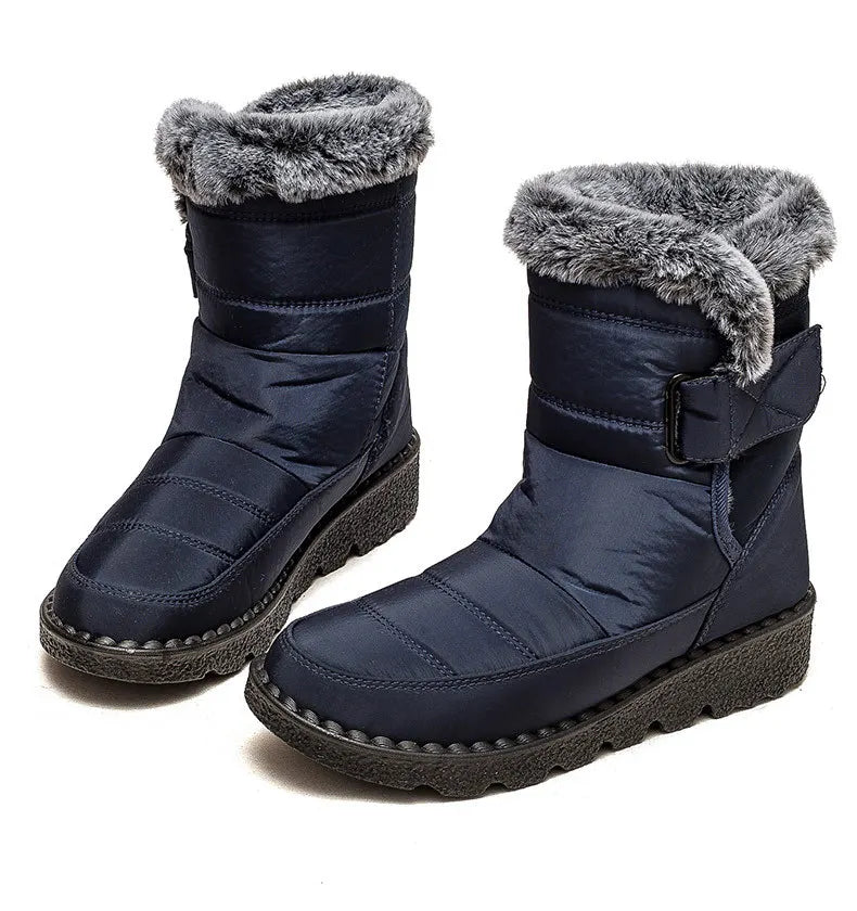 Women’s Mid-Calf Fur Lined Snow Boots – Warm Winter Walking Boots with Hook & Loop