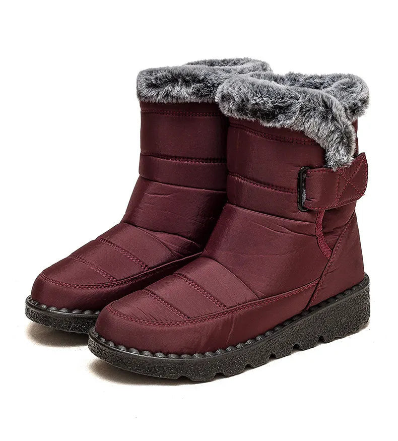 Women’s Mid-Calf Fur Lined Snow Boots – Warm Winter Walking Boots with Hook & Loop