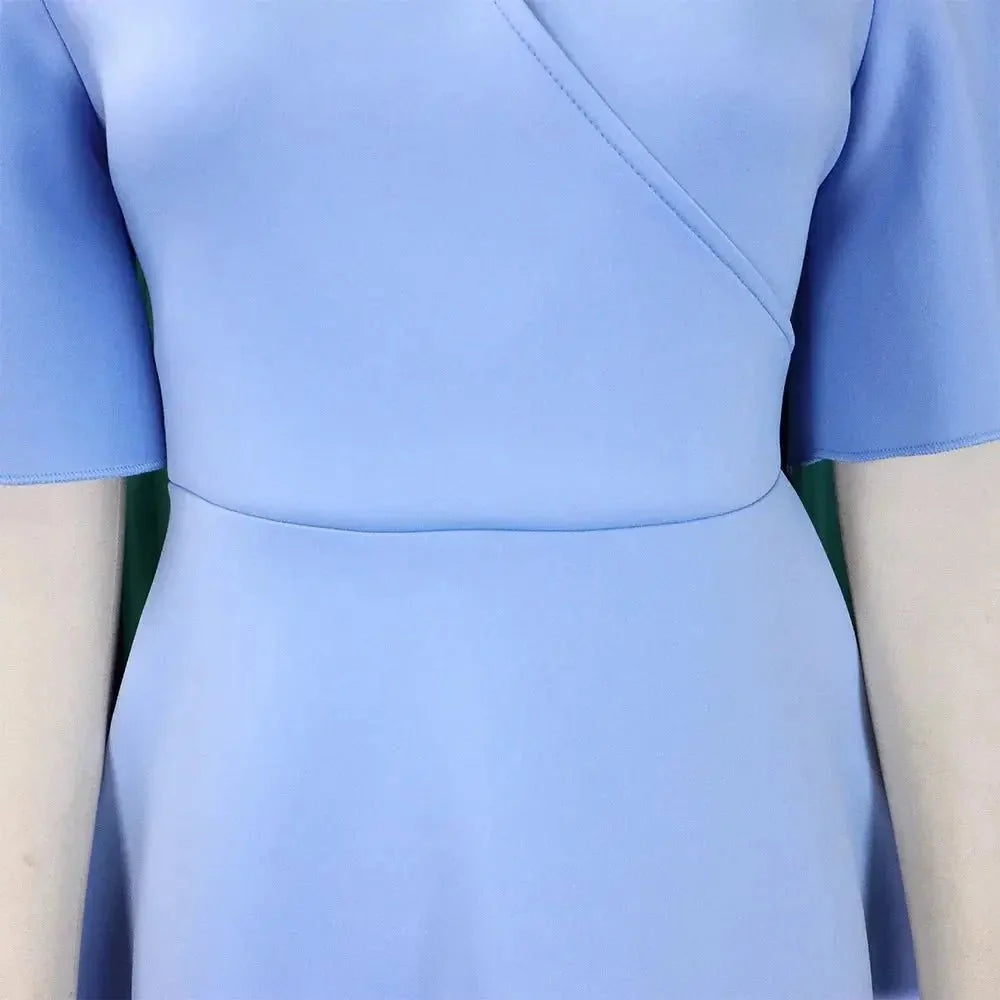 Women's polyester high waist flare sleeve pleated A-line midi dress by The Glow Sanctuary, shown in a stylish, flowy design.