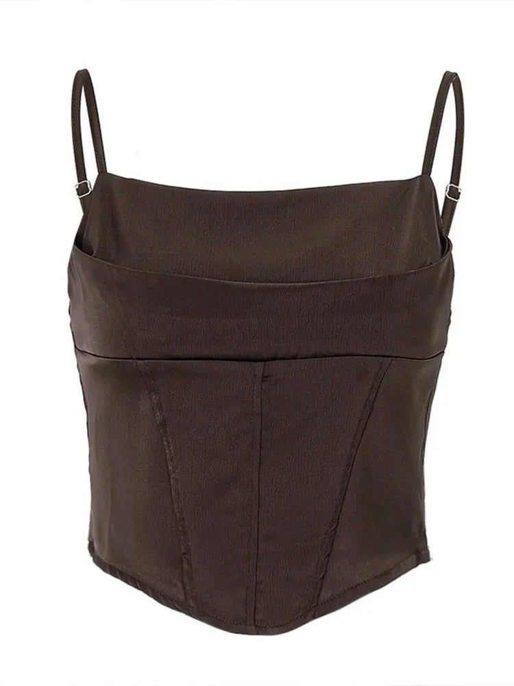 TrenLux Wear backless spaghetti strap bandage crop top with lace-up front, perfect for summer streetwear and party outfits.