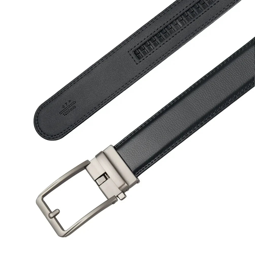 Men's genuine leather belt with luxury automatic buckle in brown and black, adjustable 105-170cm, by TrendLux Wear.