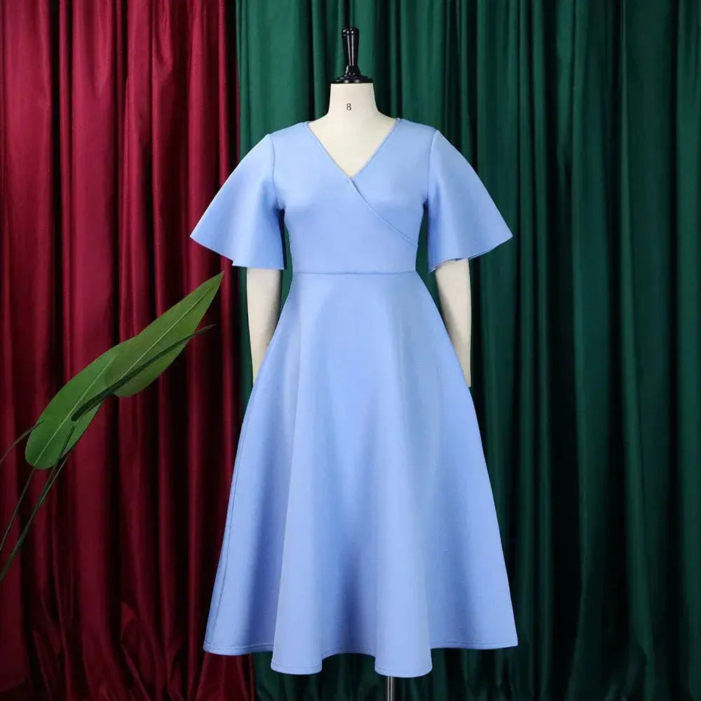 TrenLux Wear Women's Polyester High Waist Flare Sleeve Pleated A-Line Midi Dress The Glow Sanctuary
