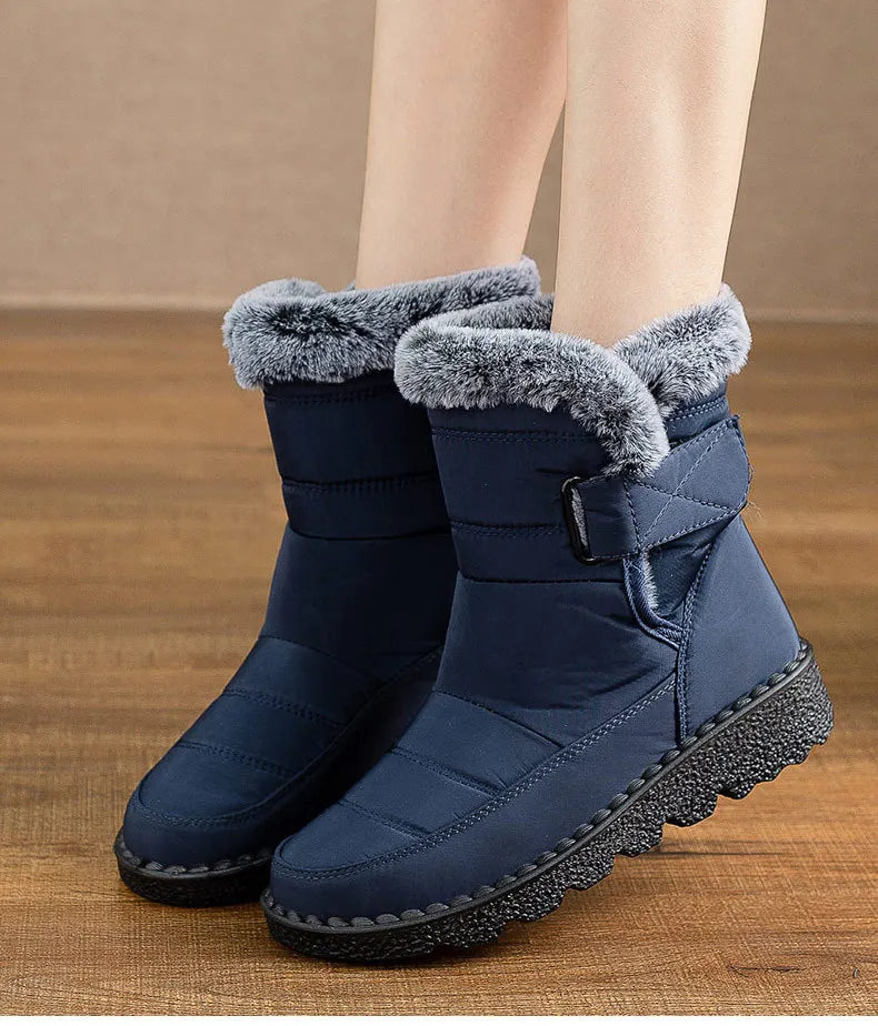 Women’s Mid-Calf Fur Lined Snow Boots – Warm Winter Walking Boots with Hook & Loop