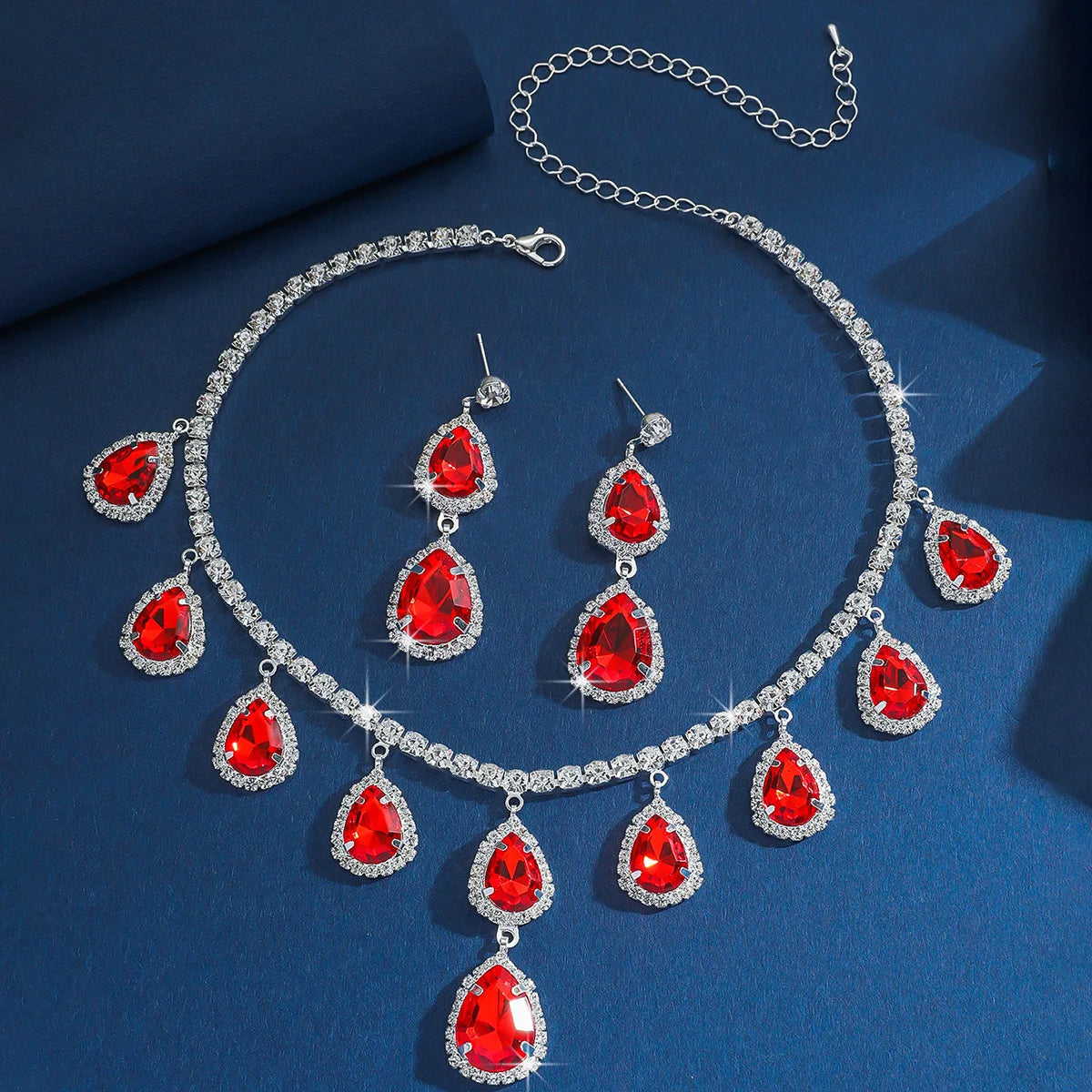Women's Crystal Pendant Necklace & Dangle Earrings Set. TrenLux Wear