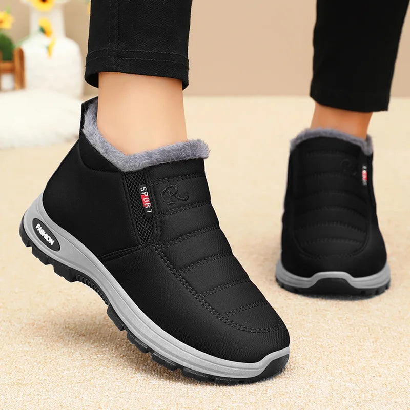 Women’s Plush Winter Snow Boots – Warm Slip-On Ankle Booties with Rubber Sole