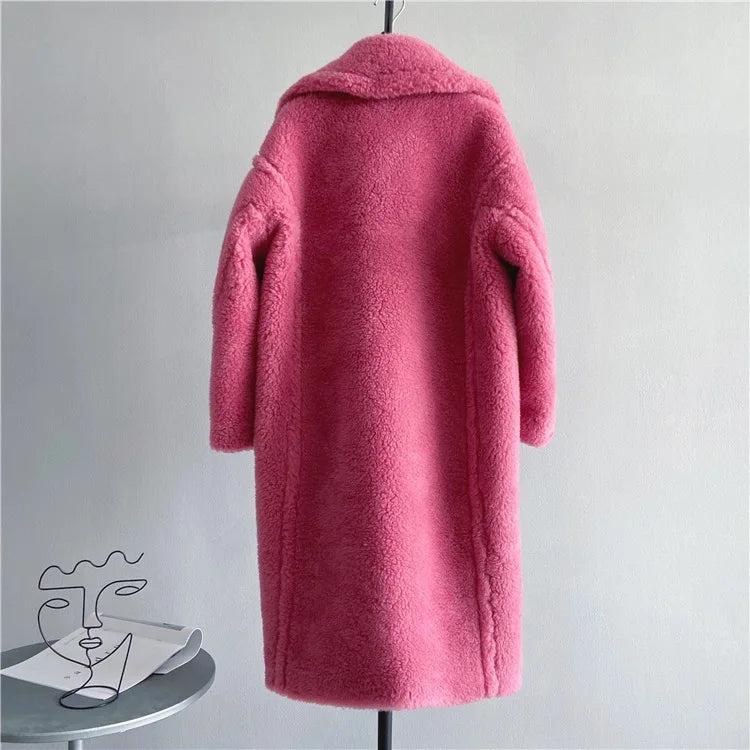 Winter Jacket Women Long Coat  Wool Woven Fabric Thick Warm Outerwear Oversize Fashion Streetwear Teddy Bear Coats