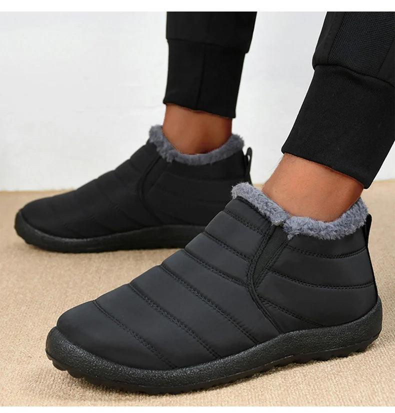 Men's Slip-On Fur Snow Ankle Boots – Warm Winter Plush Footwear