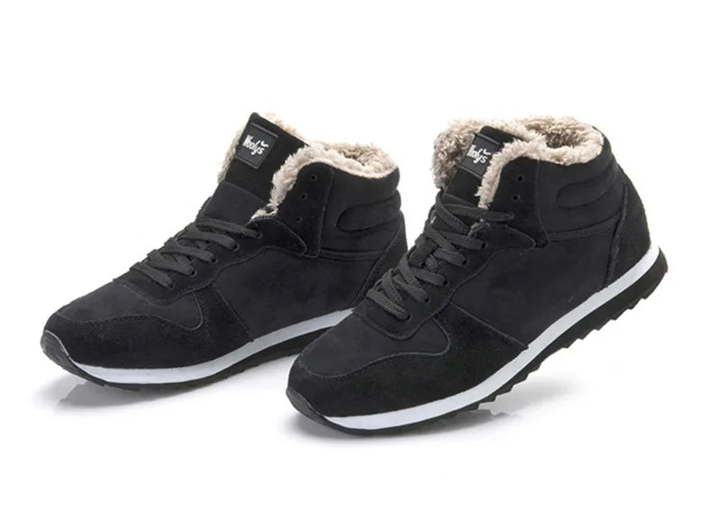 Men's Winter Lace-Up Fur Plush Ankle Boots – Warm Snow Boots Plus Size