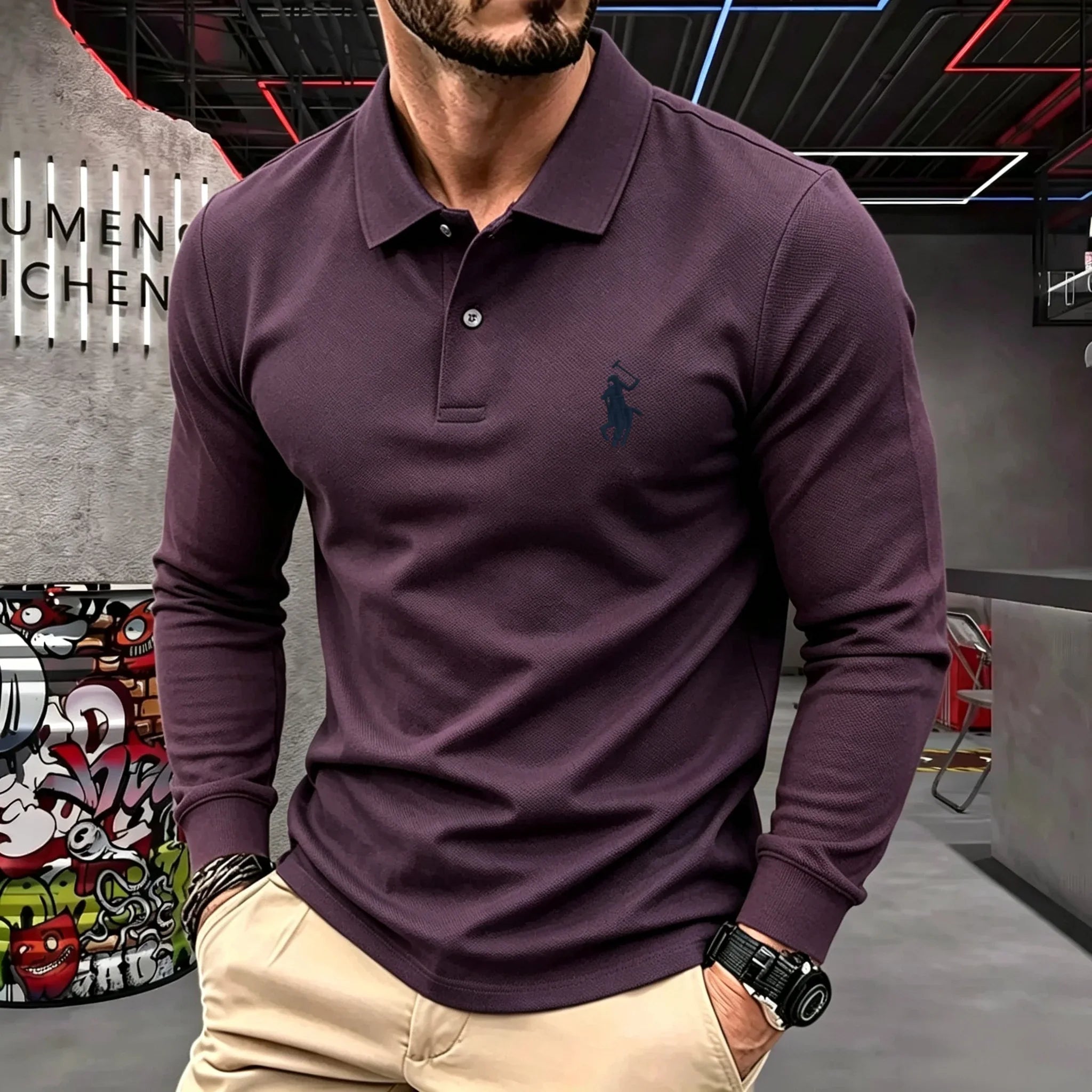 Men's Cotton Long-Sleeve Polo Shirt