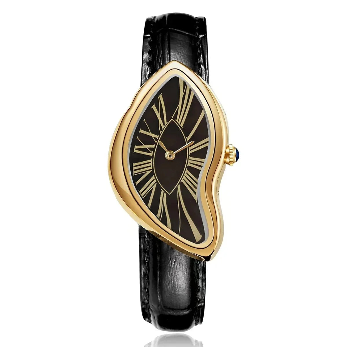 Women's retro Y2K TrendLux Wear watch with irregular alloy case and leather strap, featuring a quartz movement.