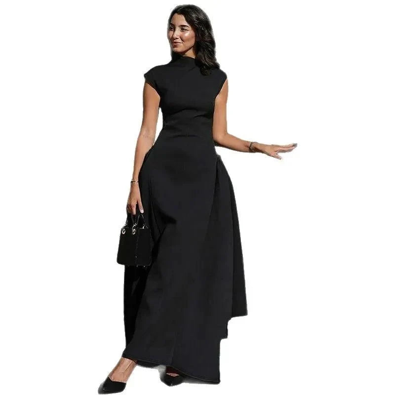 Women's polyester sleeveless solid A-line prom party dress by The Glow Sanctuary, shown in a stylish design perfect for special occasions.