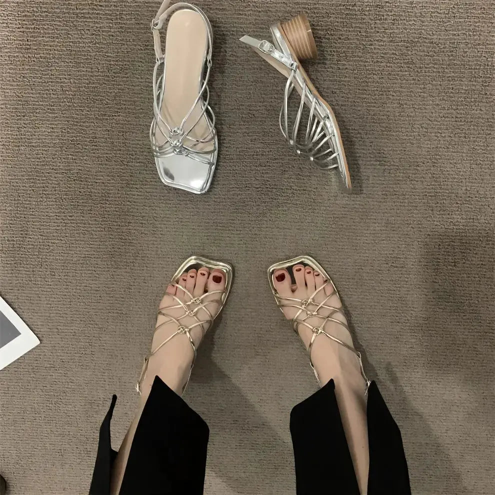 Women's PU gladiator open toe sandals with low heel, perfect for party and wedding wear by TrendLux Wear
