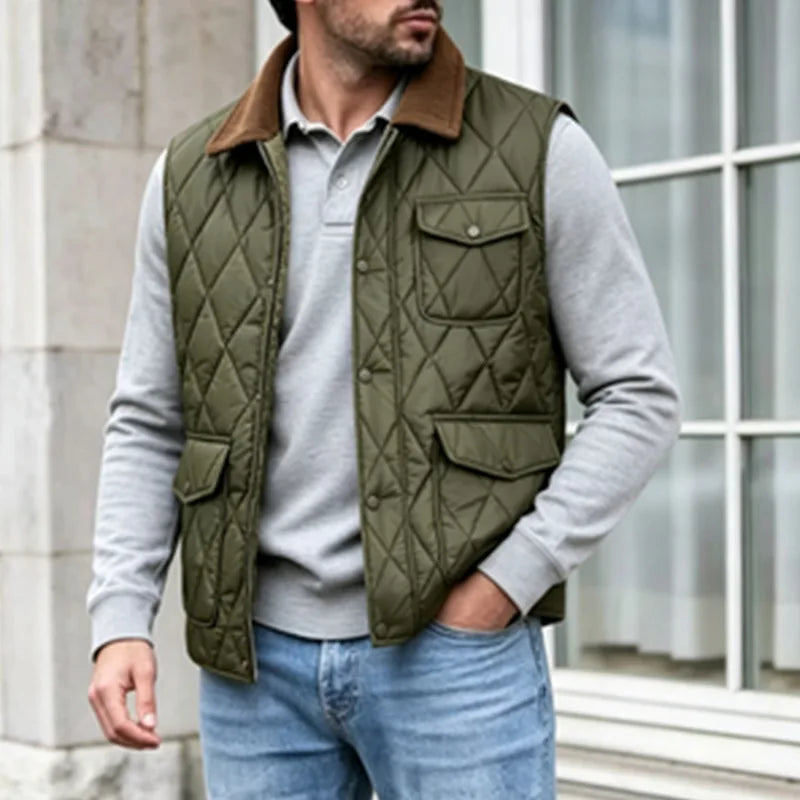 Men's Winter Sleeveless Padded Vest Jacket – Warm Stand Collar Waistcoat