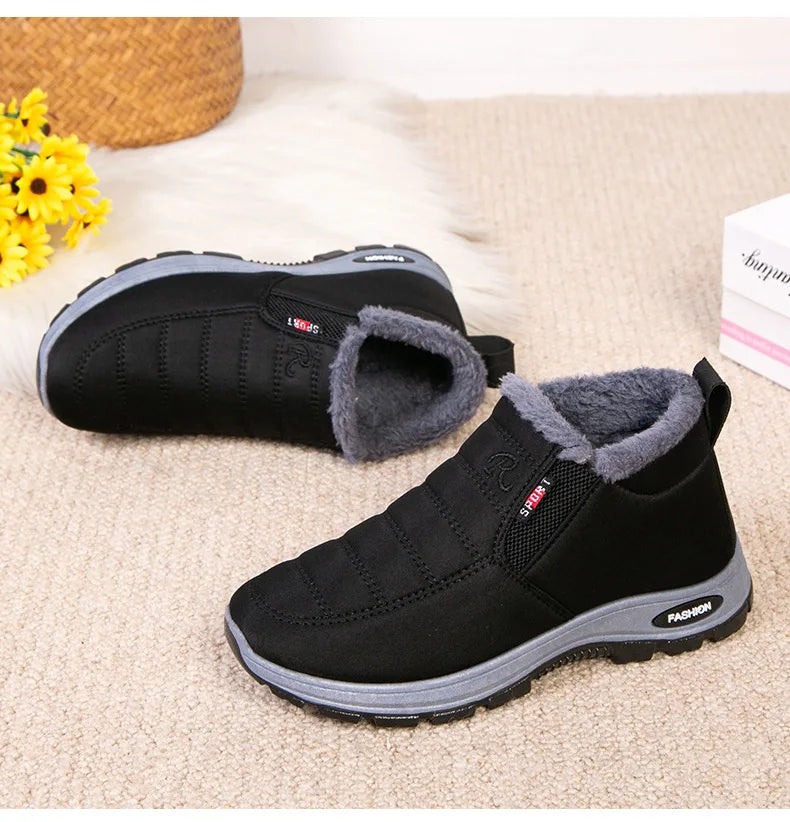 Women’s Plush Winter Snow Boots – Warm Slip-On Ankle Booties with Rubber Sole