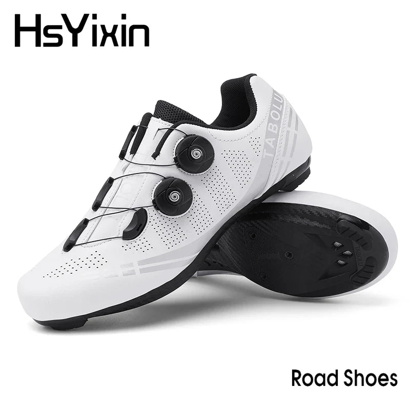 Men's MTB cycling shoes by TrendLux Wear, black and gray with breathable mesh and secure strap closures.