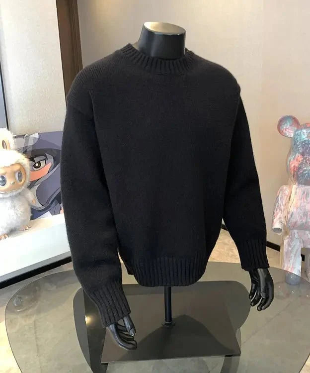 Men's cashmere-blend round neck pullover sweater in five colors, stylish autumn winter knit from TrendLux Wear.