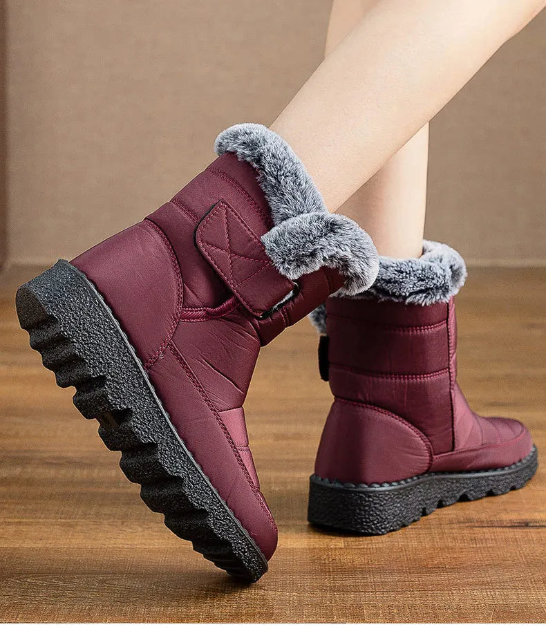 Women’s Mid-Calf Fur Lined Snow Boots – Warm Winter Walking Boots with Hook & Loop