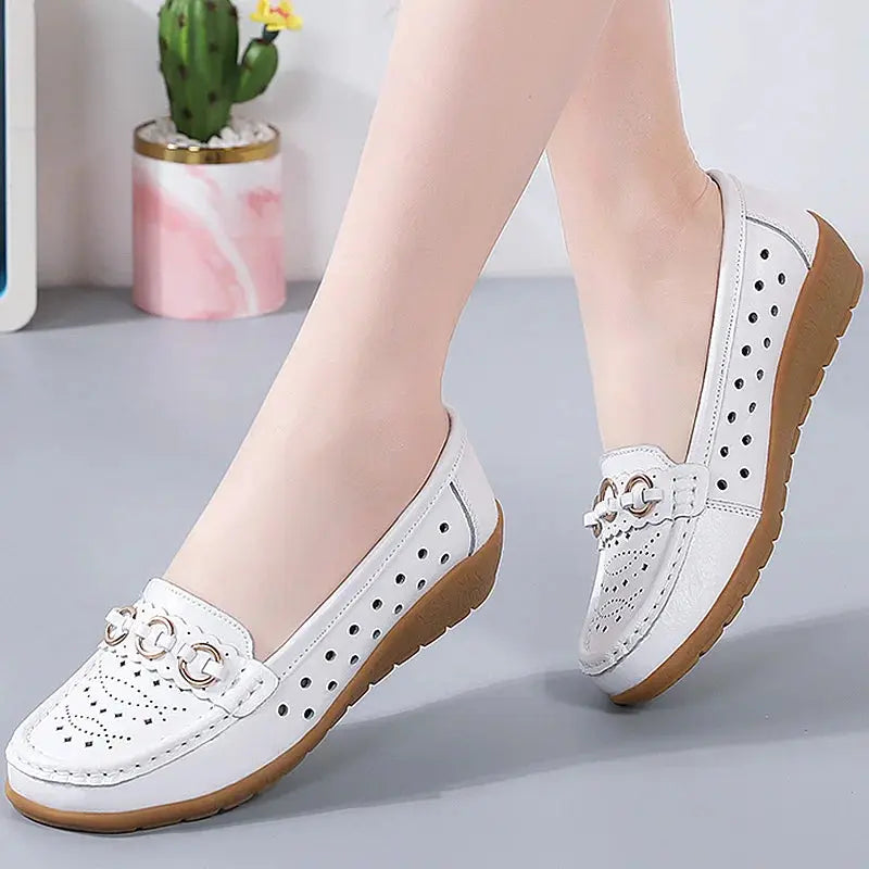 TrenLux Wear Women's Breathable Hollow Wedge Loafer Pumps — Slip-On Leather Flats, Sizes 35–44 TrenLux Wear