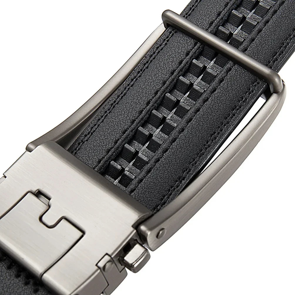 Men's genuine leather belt with luxury automatic buckle in brown and black, adjustable 105–170cm by TrendLux Wear.