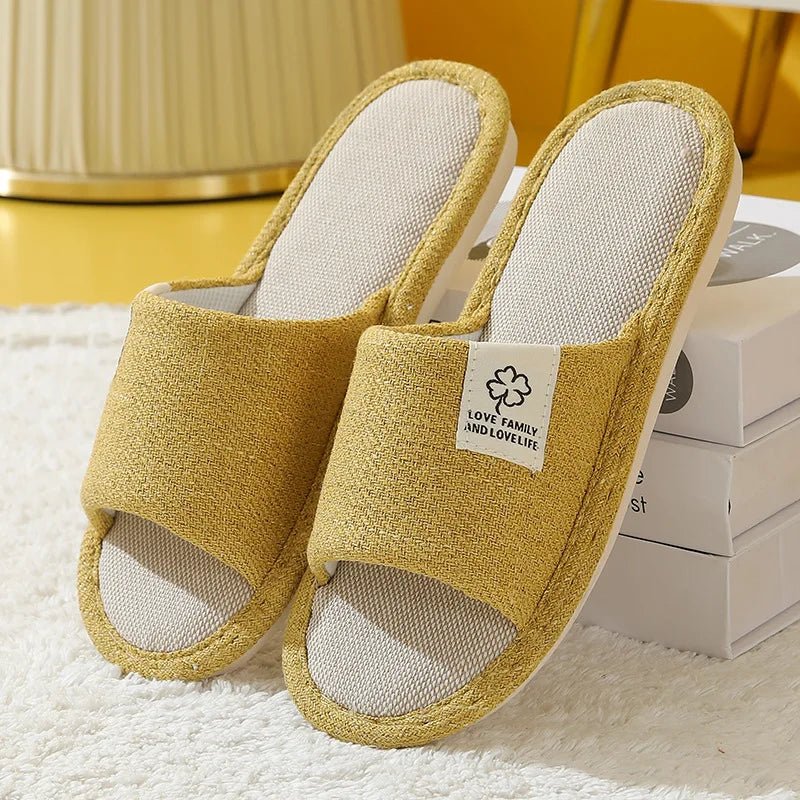 TrendLux Wear men's and women's linen open-toe slippers with breathable design, perfect for spring, summer, and autumn.