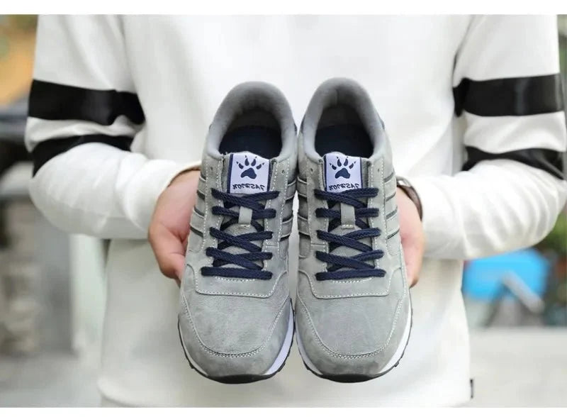 Men's luxury suede running sneakers by TrendLux Wear featuring breathable, anti-odor sport shoes with stylish design and comfortable fit.