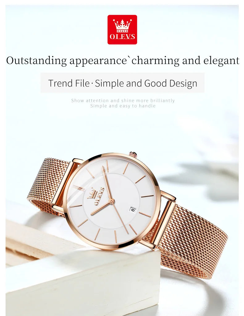 TrenLux Wear OLEVS Women's Rose Gold Luxury Stainless Steel Bracelet Quartz Gift Set TrenLux Wear