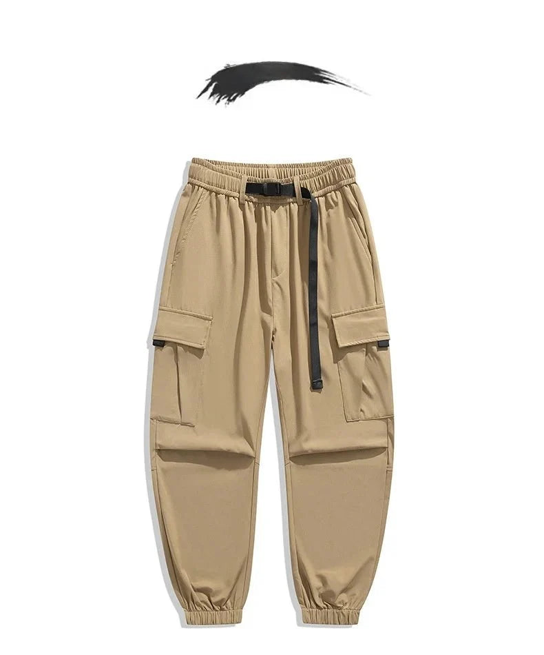 Men's wide leg casual trousers by TrendLux Wear, high street loose fit multi-pocket pants in six colors, shown in a relaxed fit style.