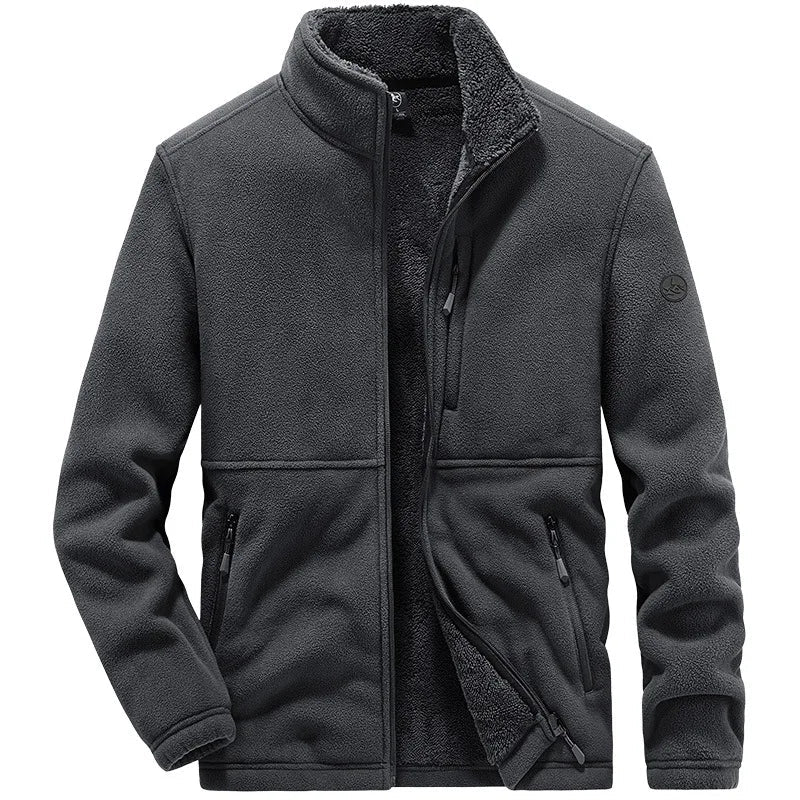Men's fleece-lined hooded winter jacket by TrendLux Wear, zip-up casual coat in plus sizes S–6XL, shown in navy blue.