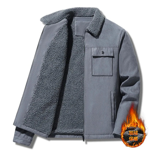 Men's suede workwear jacket from TrendLux Wear with fleece lining, windproof design, suitable for business casual and outdoor wear.